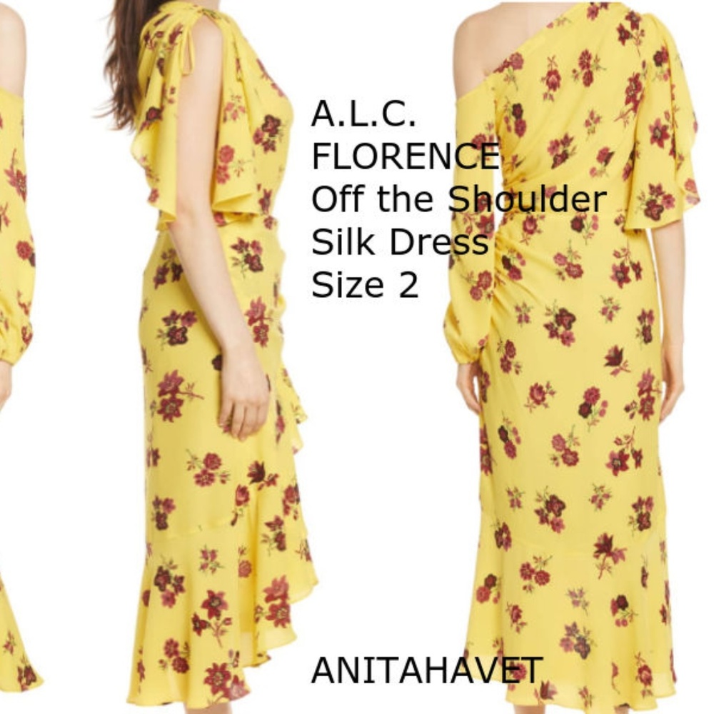 A.L.C. Florence One-Shoulder Ruched Ruffled Dress - Picture 2 of 14